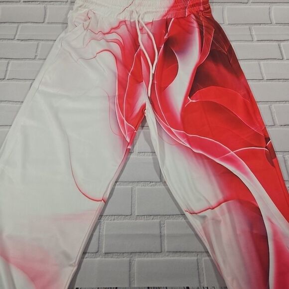 Men's Size Medium 2pc White red Swirl Graphic long Sleeve with pants outfit New - Picture 7 of 11